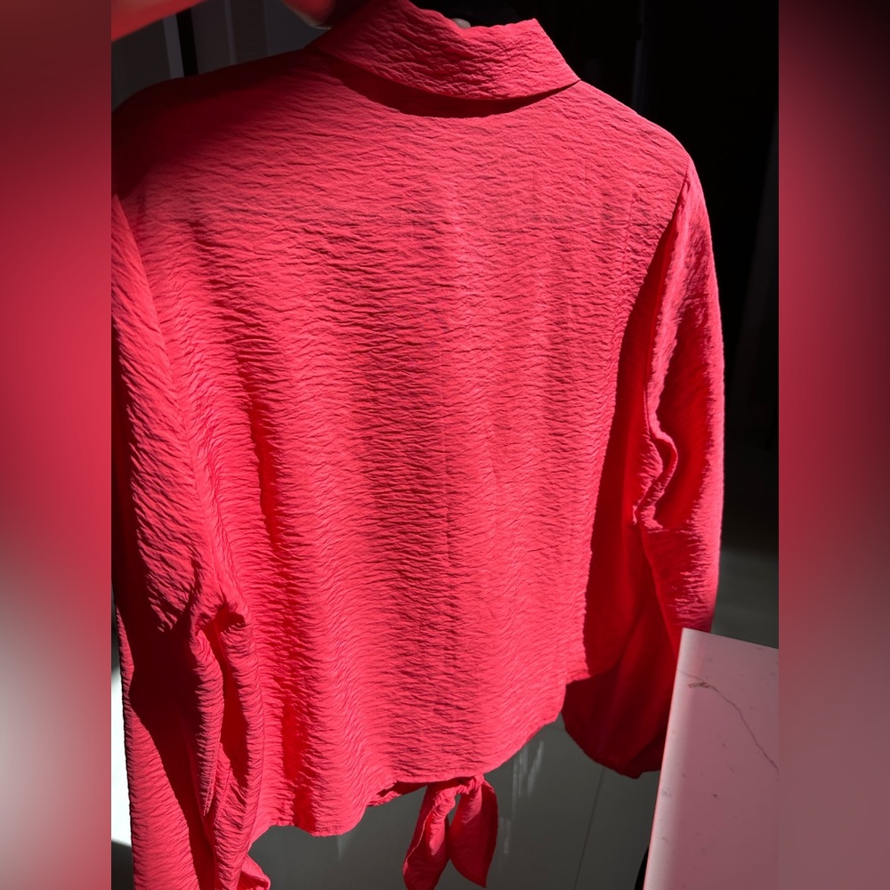 Michael Kors Red Button-Down Shirt with Tie Front - Picture 7 of 8